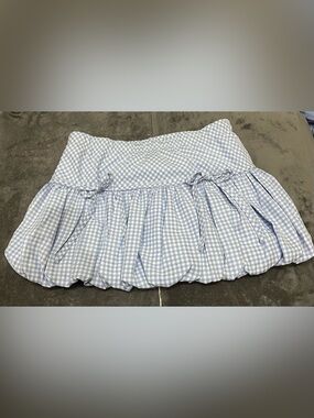 Free Haven Blue and White Gingham Mini Skort with Bows